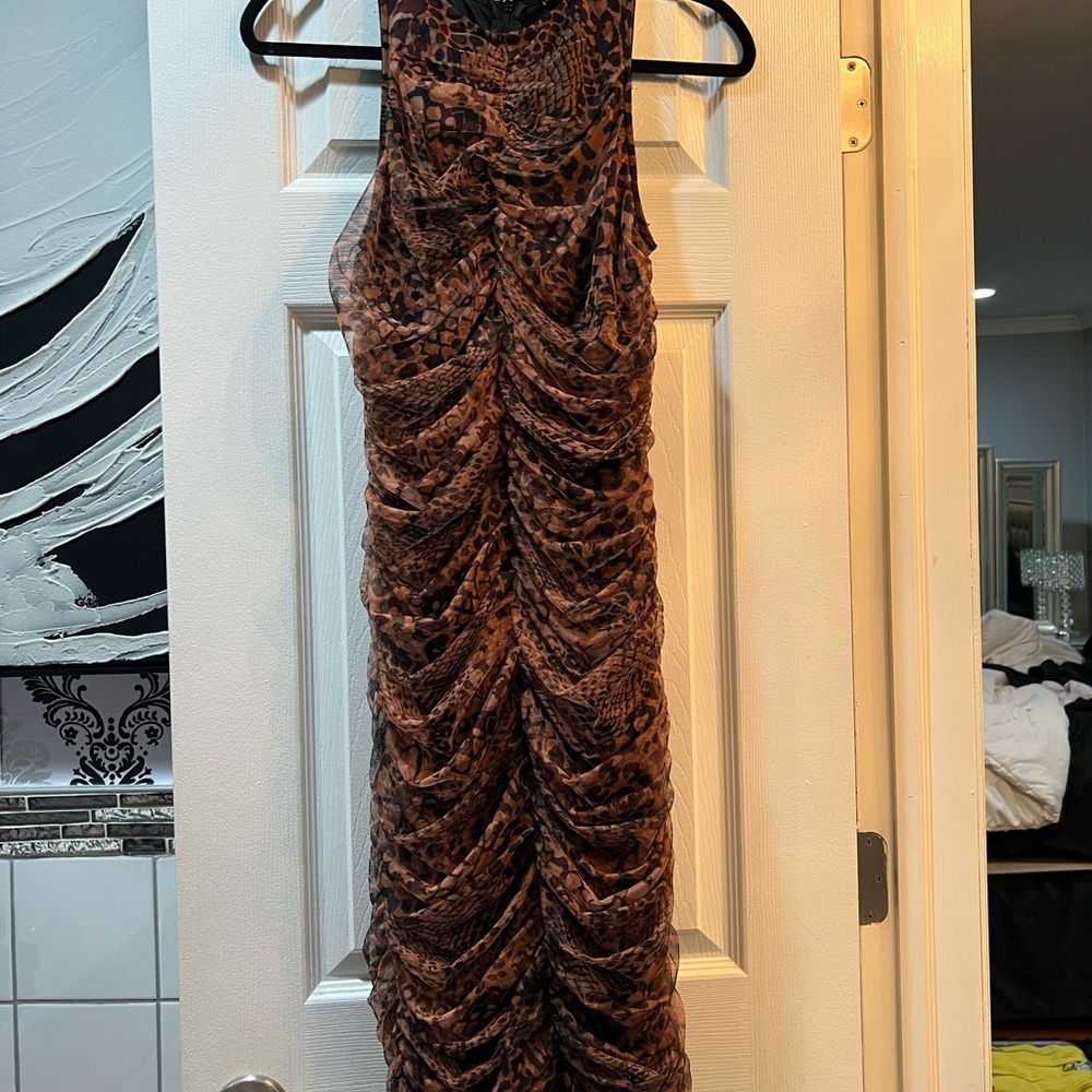 Elegant Brown Ruched Dress